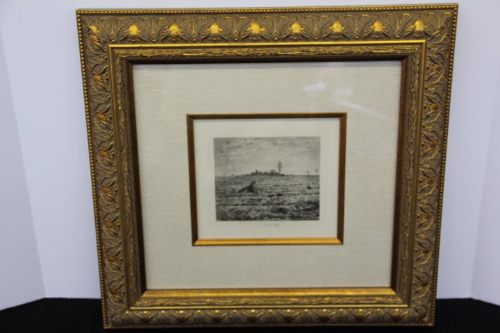 Jean Francois Millet Etching: 83-4343 Jean Francois Millet (French, 1814-1875) etching in black ink on fine watermarked laid paper. "Gelee Blanche". Hand pulled from the copper plate executed in Paris. Extremely rare. First Printi