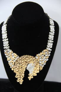 Erté "Rainbow in Blossom" Detachable Brooch & Necklace: 214-4450 Erté necklace of gold, silver, diamonds, and mother-of-pearl. St.I, detachabable brooch & necklace. #20 of 250. 1988 designed the necklace. Created a image called "Rainbow in Blossom" as a