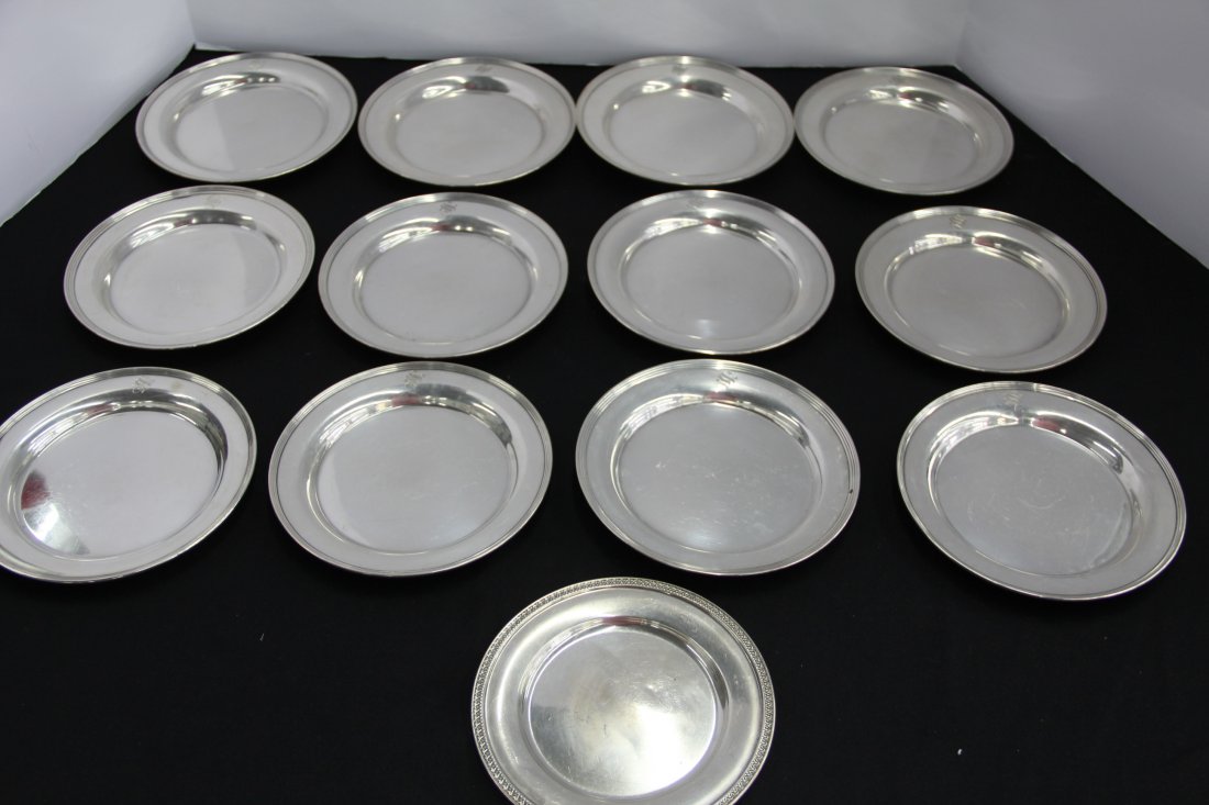 12  Bread/Butter Sterling Plates Monogrammed "S" and (1 of 3)
