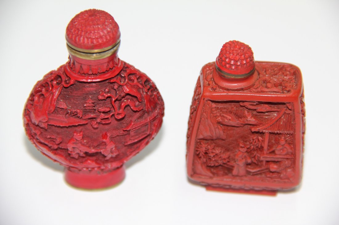 Two Chinese Cinnabar Snuff  Bottles (1 of 2)