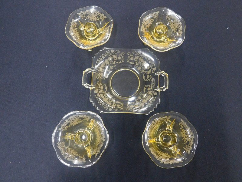 Fostoria June Yellow Topaz Nut Bowl and Candle Holders (1 of 2)