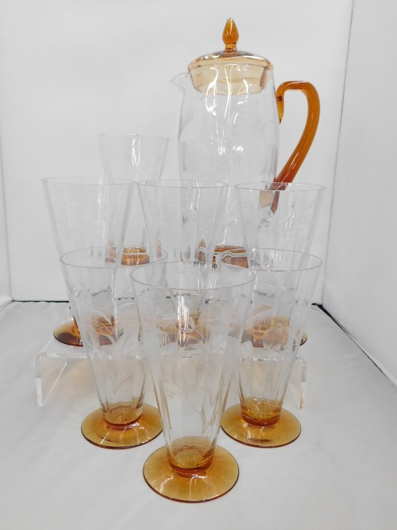 Vintage Etched Crystal Pitcher Set (1 of 2)