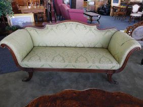 Duncan Phyfe Sofa: Duncan Phyfe Sofa. Measures 75 in. long and 35 in. tall.