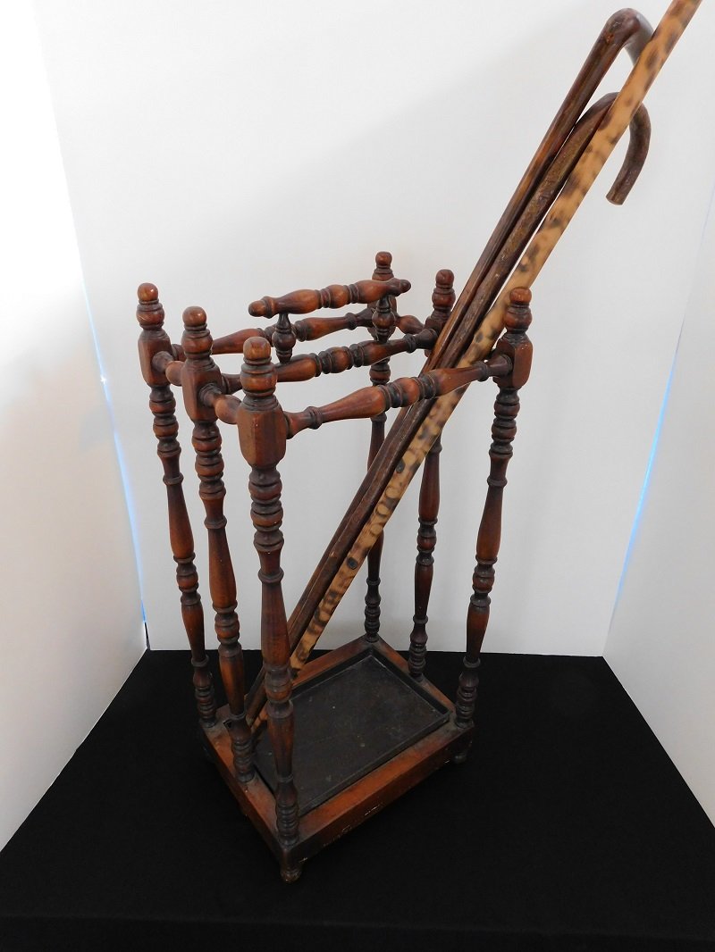 Vintage Mahogany Umbrella/Cane Stand and Three Canes (1 of 5)