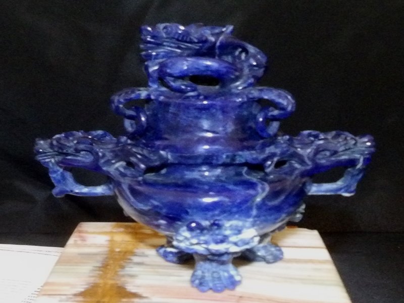 Chinese Lapis Lazuli Incense Burner: Chinese Lapis Lazuli Incense Burner. Measures 5 in. tall.