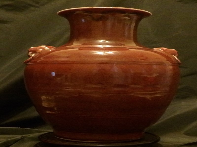 Chinese Ox Blood Vase: Chinese Ox Blood Vase. Vase measures 12 3/8 in. tall and the top measures 4 1/2 in. diameter.