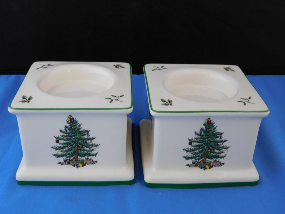 Spode Christmas Tree Pillar Candle Holders (1 of 2)