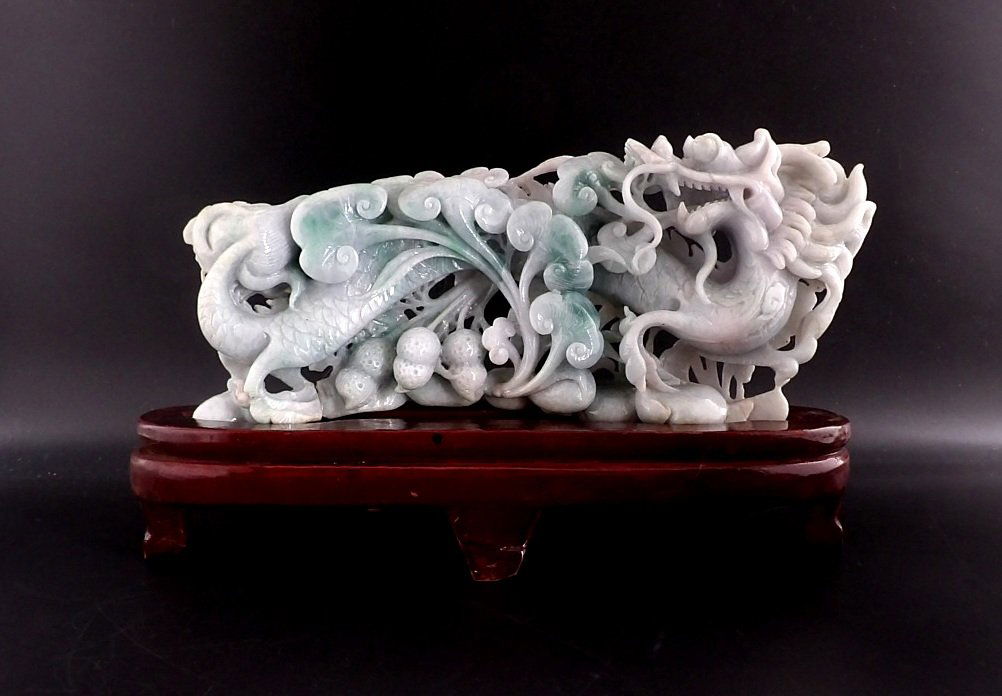 Large Carved lavender and green jade Dragon (1 of 5)
