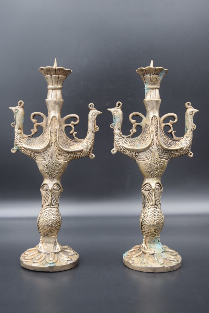 Pair of Chinese Metal Candlesticks (1 of 5)