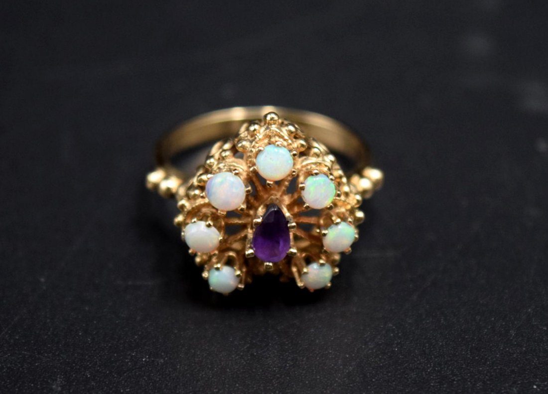 14 K Solid Yellow Gold Opal，Ruby Ring (1 of 5)