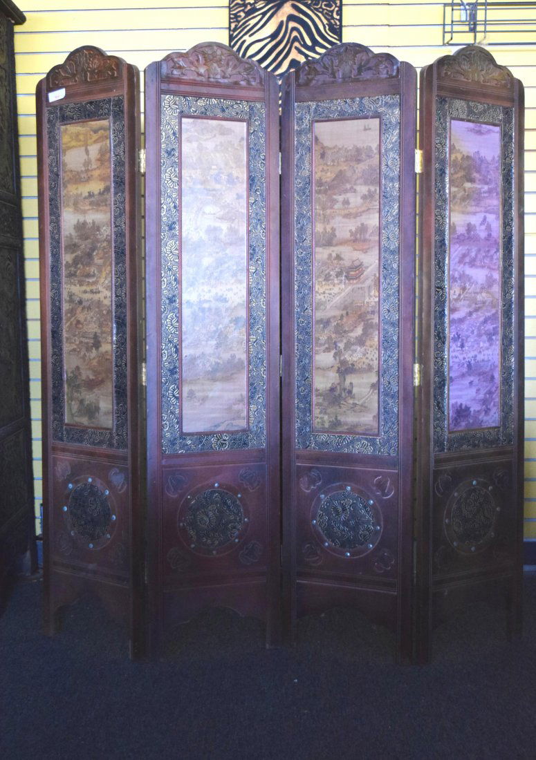 Carved Wooden folding screen with Oriental theme (1 of 10)