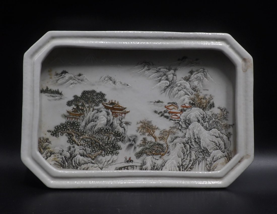 Chinese Porcelain Brush Washer: Chinese Porcelain Brush Washer. H 9 1/2" W 6 1/2"