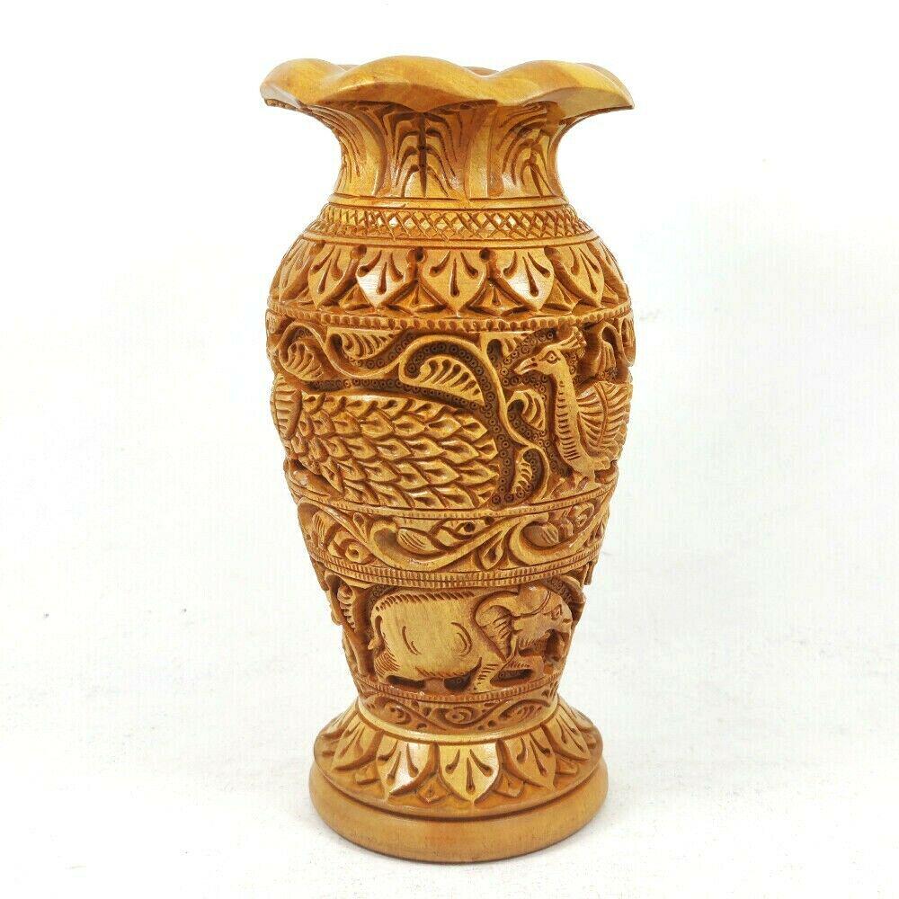 Handcarved Vase / Flower Pot Wooden Showpiece 6" (1 of 5)