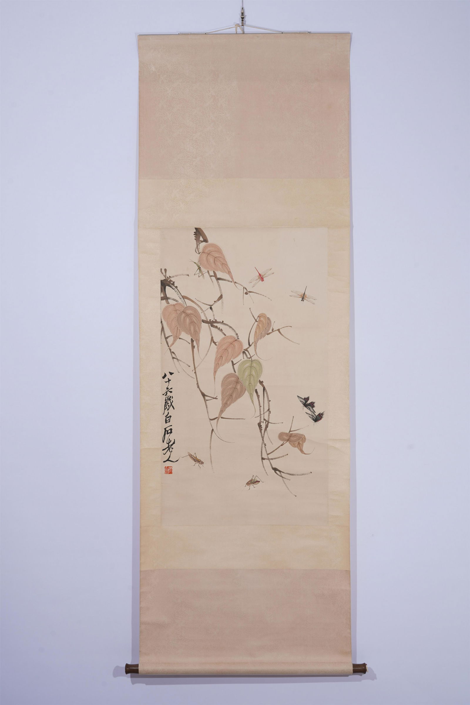 A Chinese Painting Hand-scroll of Insects and Leaves (1 of 6)