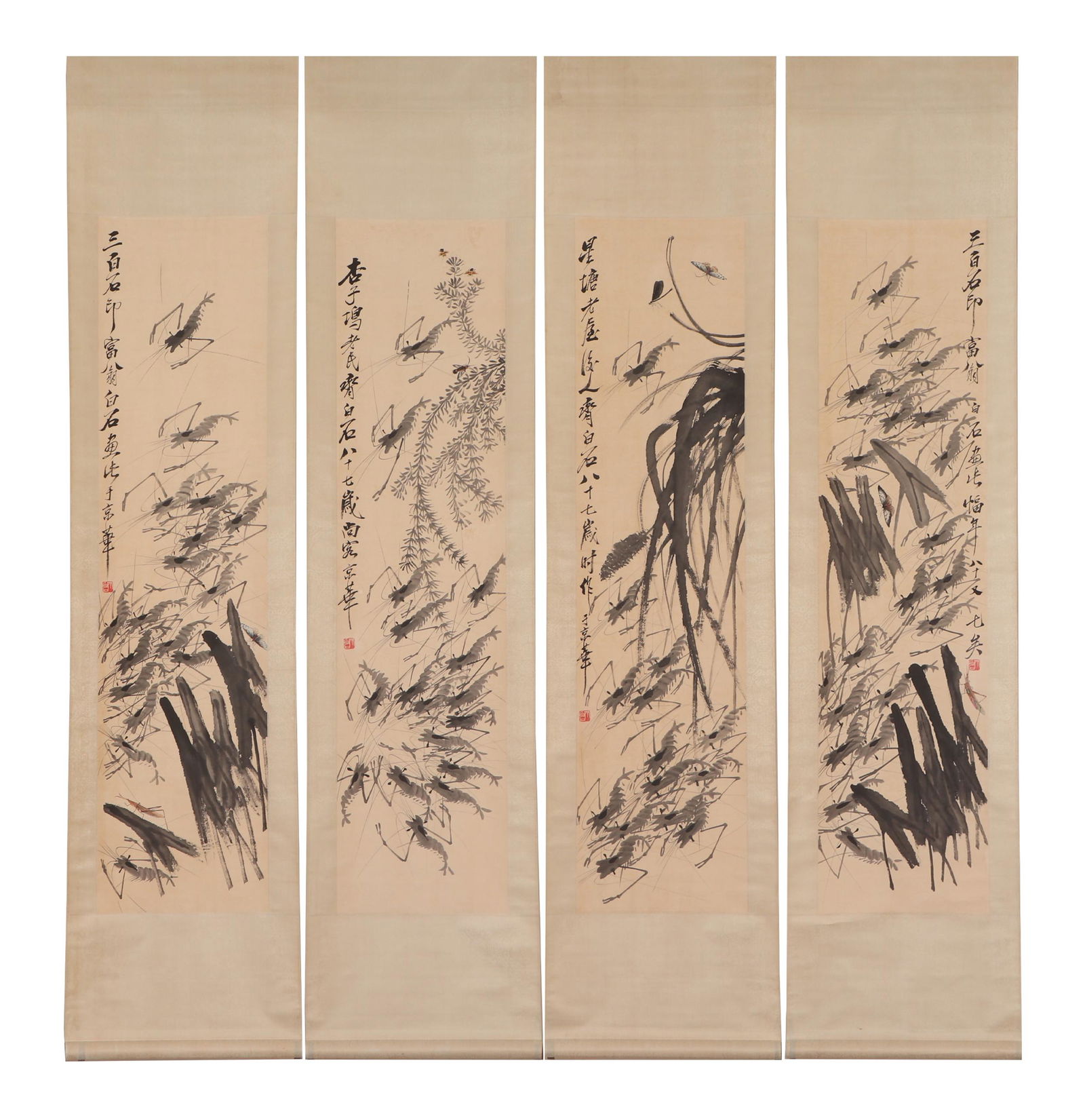 FOUR CHINESE PAINTING PANELS OF SHRIMPS (1 of 12)