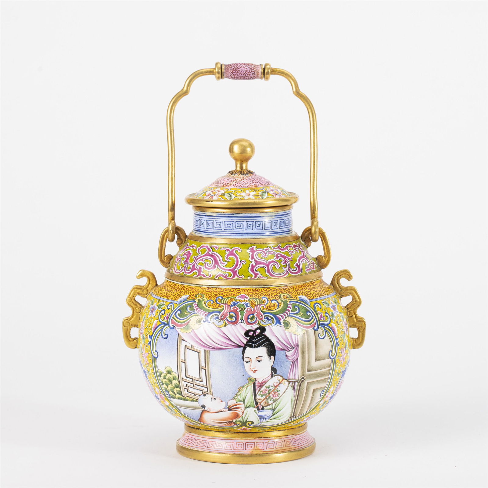 A BRONZE-GILT PAINTED ENAMEL POT WITH LOOP HANDLE (1 of 9)