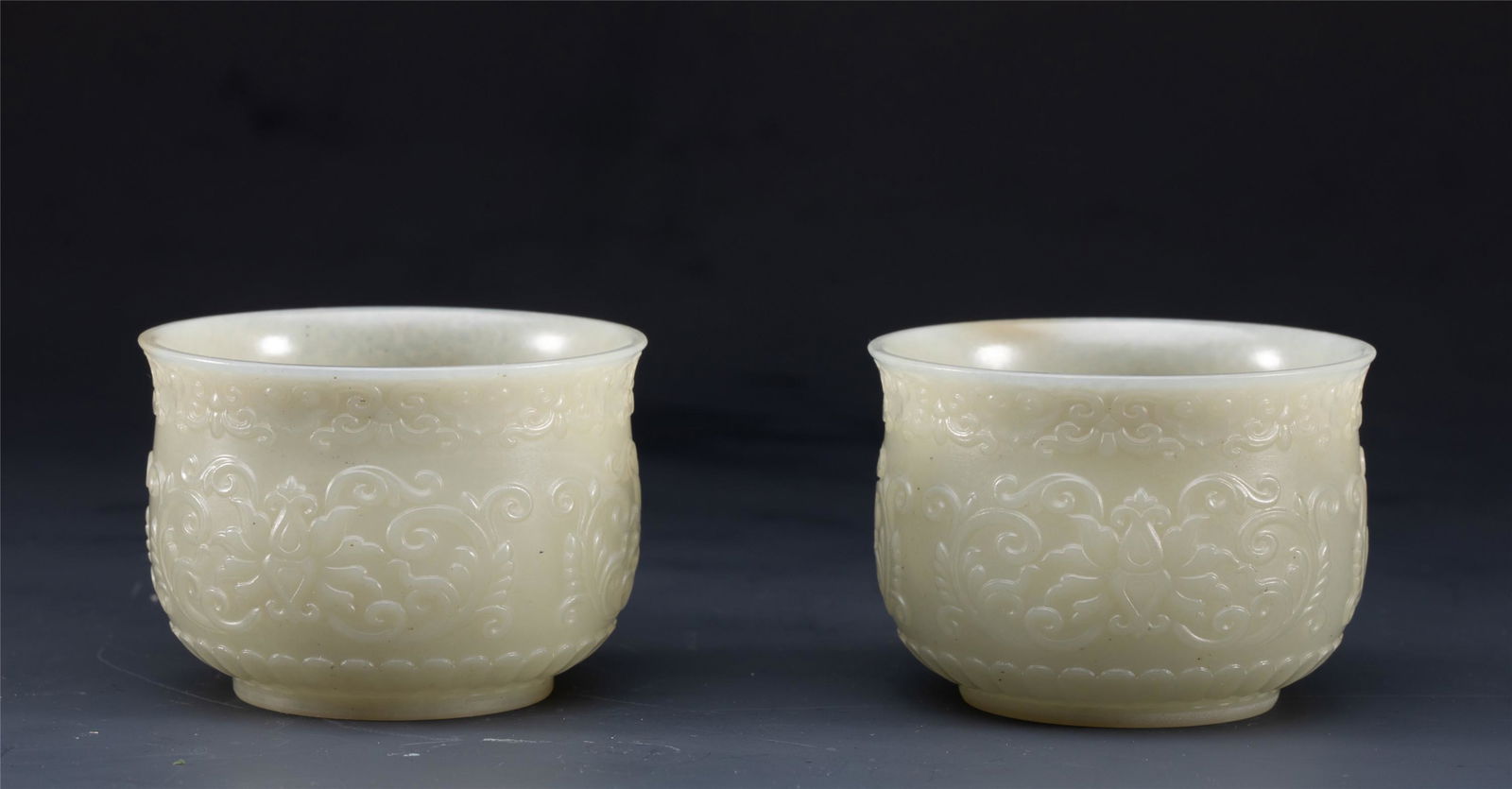 PAIR CHINESE CARVED JADE CUPS (1 of 7)