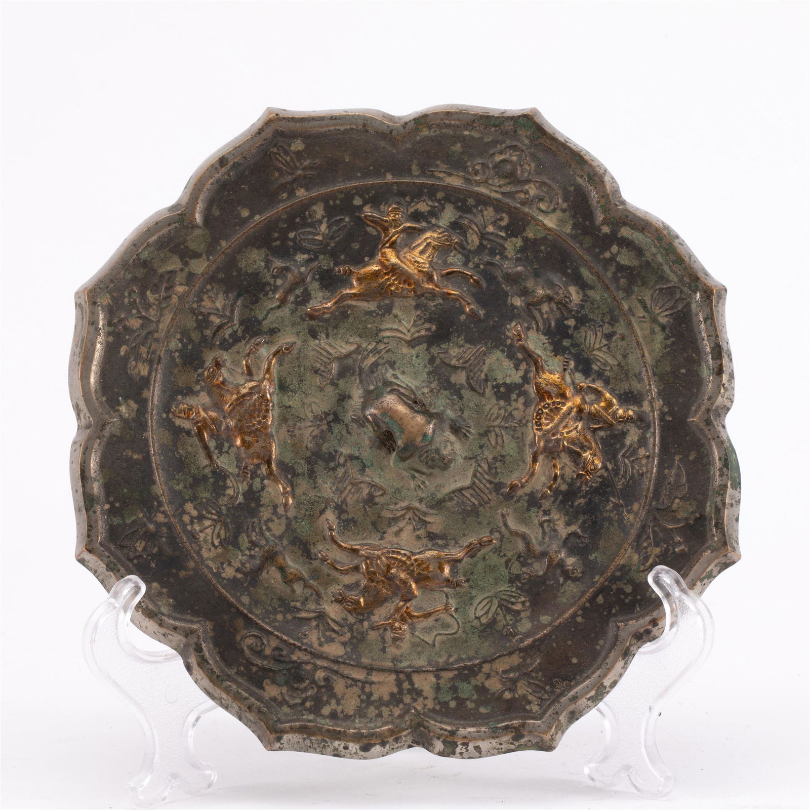 A CHINESE PARTLY GILT BRONZE MIRROR (1 of 8)