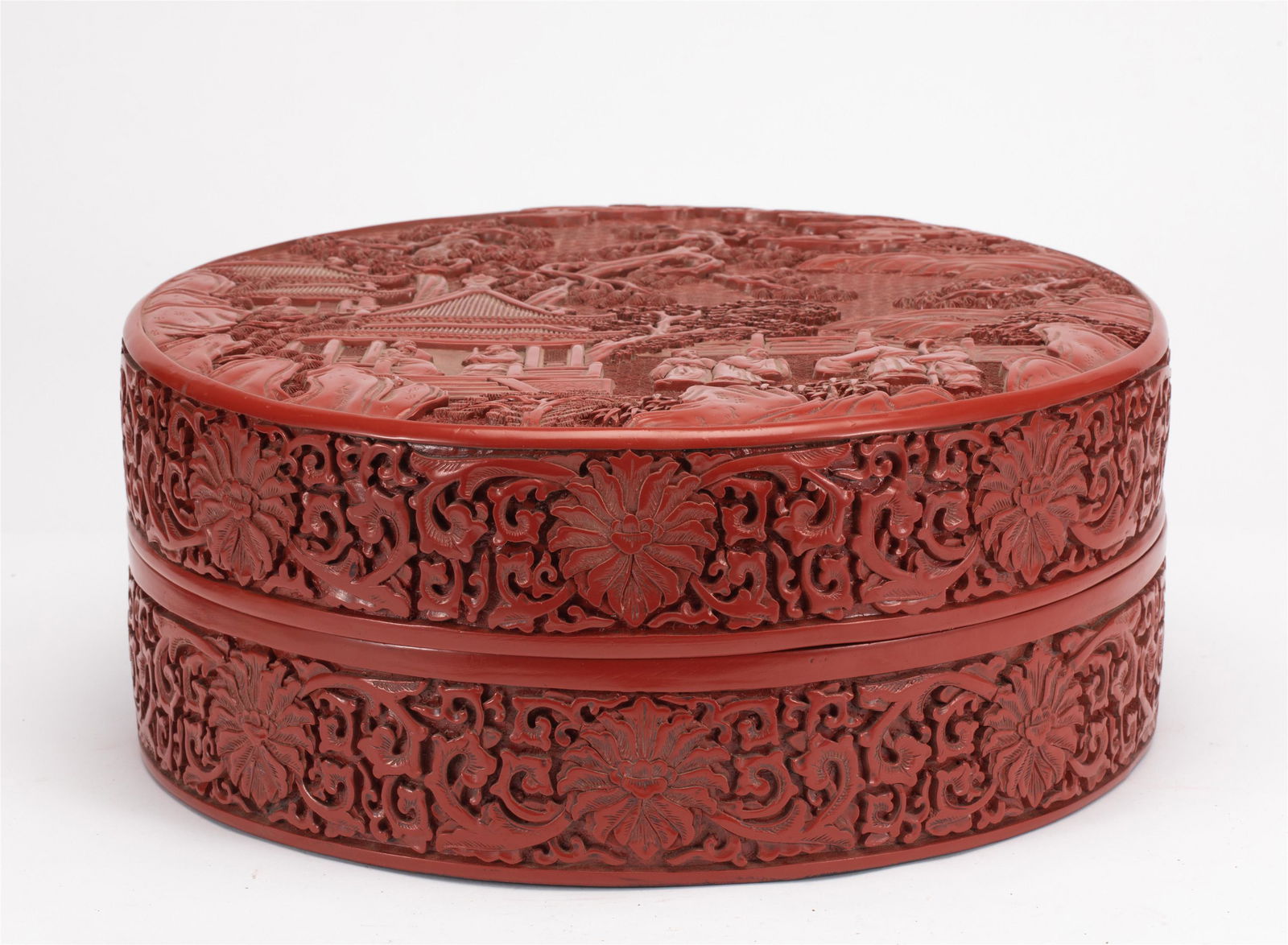 A CARVED CINNABAR LACQUER BOX WITH COVER (1 of 8)
