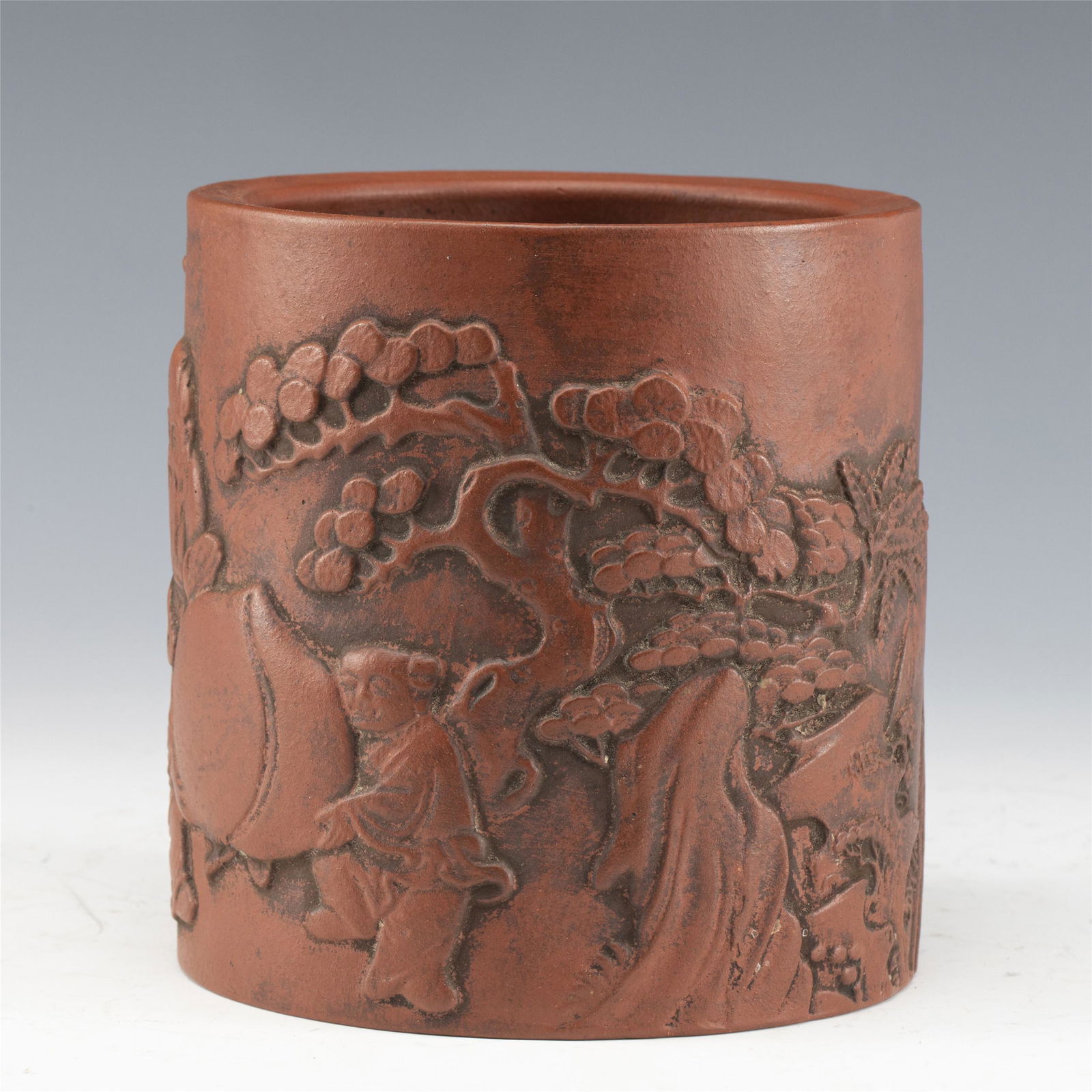 A CHINESE YIXING GLAZED BRUSH POT (1 of 9)