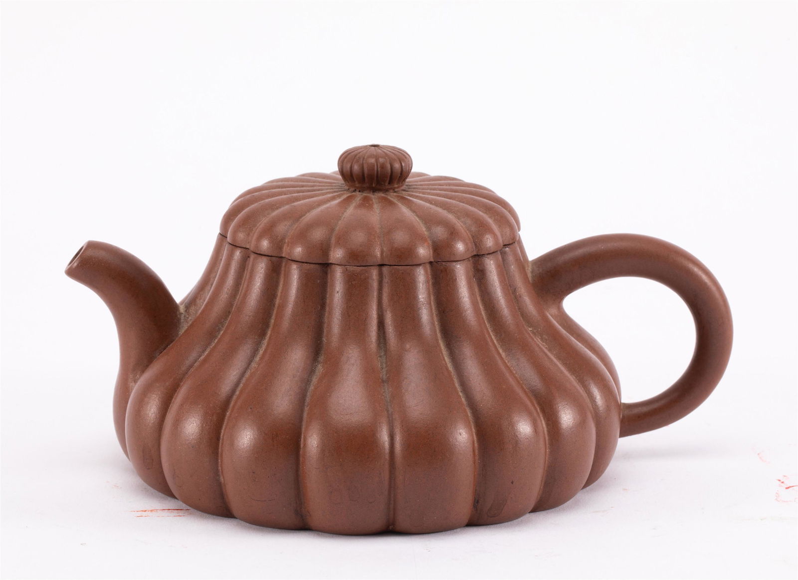 A CHINESE YIXING GLAZED MELON FORM TEAPOT (1 of 8)