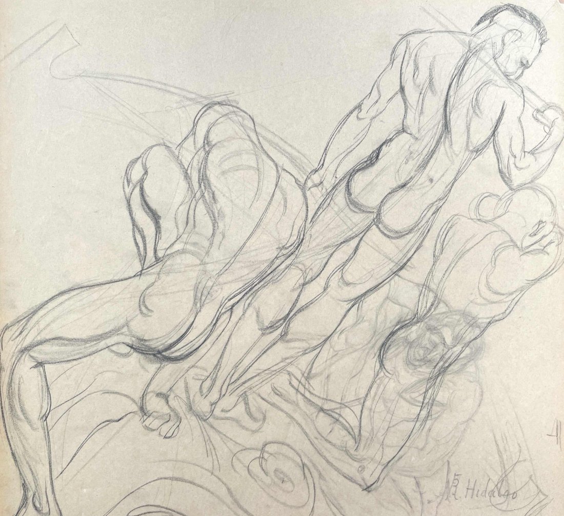 Felix Resurreccion Hidalgo (1855 - 1913) Philippines: Artist Name: Felix Resurreccion Hidalgo, Medium: pencil on paper, Date: Unknown Size: 15"x13.5" Image Size, Signature: Signed lower right, Provenance: Private Collection, Calabasas California U.S.A., 