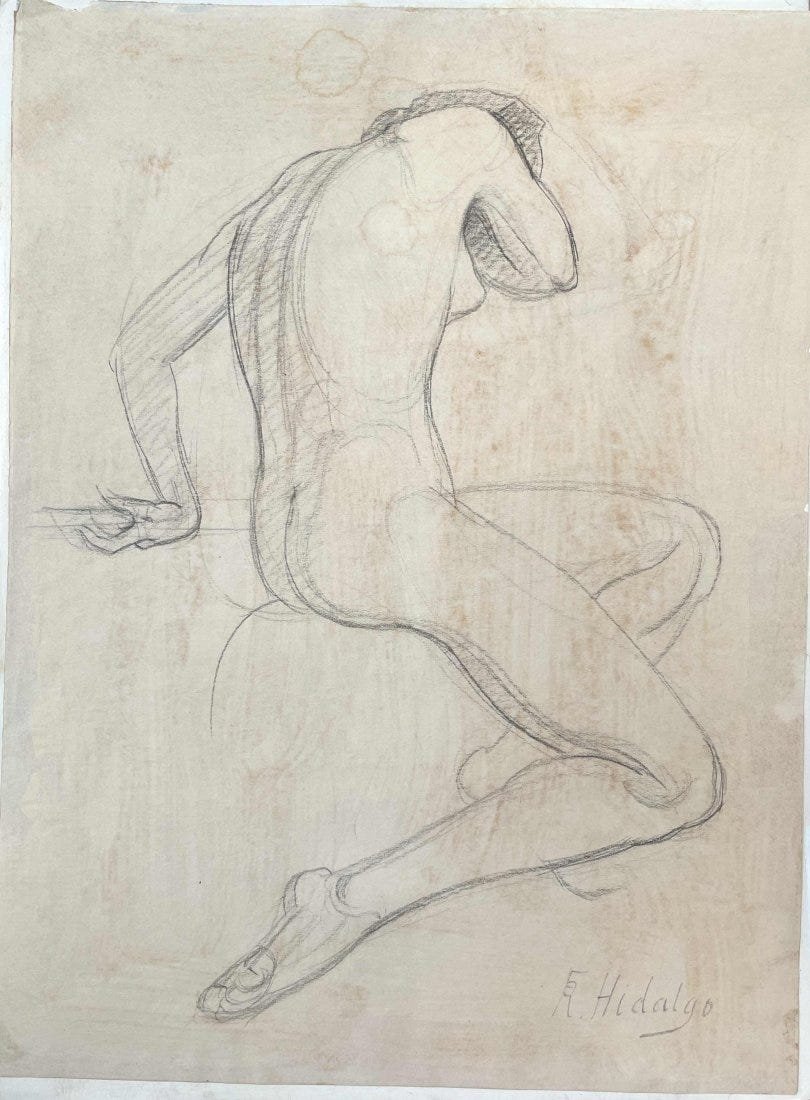 Felix Resurreccion Hidalgo (1855 - 1913) Philippines: Artist Name: Felix Resurreccion Hidalgo, Medium: pencil on paper, Date: Unknown Size: 9"x12" Image Size, Signature: Signed lower right, Provenance: Private Collection, Calabasas California U.S.A., Que
