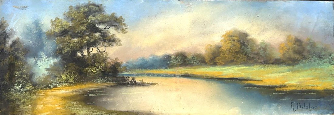 Felix Resurreccion Hidalgo (1855 - 1913) Philippines: Artist Name: Felix Resurreccion Hidalgo, Medium: Pastel on board, Date: Unknown Size: 6"x17" Image Size, Signature: Signed lower right, Provenance: Private Collection, Calabasas California U.S.A., Que