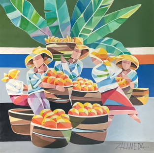 Oscar Zalameda (1930 - 2010) After, Philippine Artist: Artist Name: Oscar Zalameda, Medium: oil on canvas, Date: Undated Size: 36"x36" Image Size, Provenance: Private Collection, Oceanside California U.S.A., Questions:Inquiries will be answered within 12-
