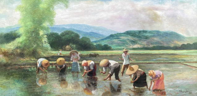 Fernando Amorsolo (1892 - 1972) After, Philippine Artist: Artist Name: Fernando Amorsolo, Medium: Oil on canvas, Date: 1960 Size: 24"x48" Image Size, Provenance: Private Collection, Pasadena California U.S.A., Questions:Inquiries will be answered within 12-2