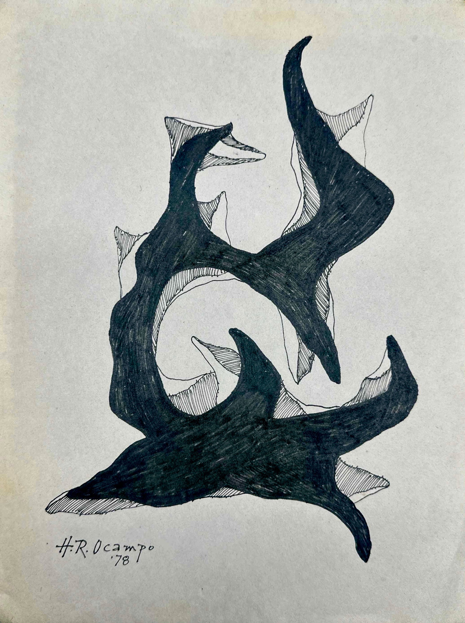 Hernando Ocampo (1911-1978), Philippines: Artist Name: Hernando Ocampo, Medium: Pen on paper, Date: 1978 Size: 9"x12" Image Size, Provenance: Private Collection, U.S.A., Questions:Inquiries will be answered within 12-24 hours of Mondays-Frida