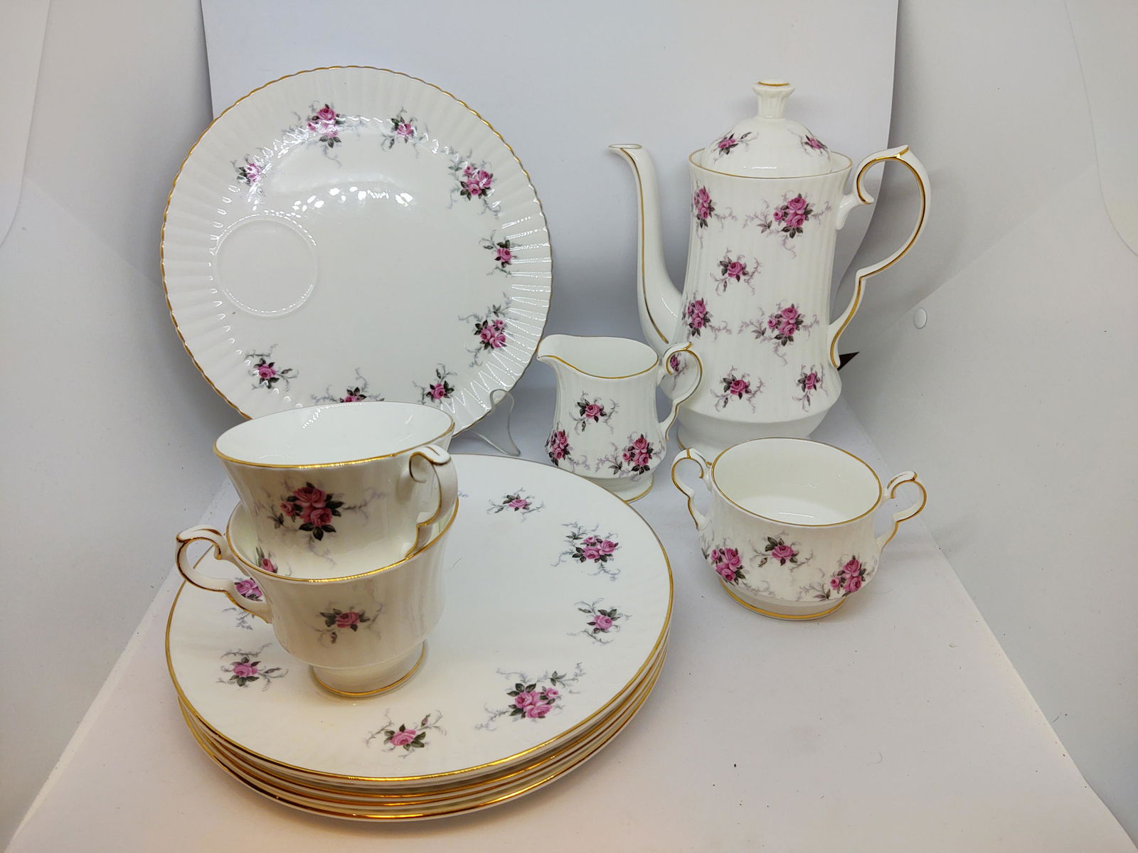 11 pc Bone China by Hammersley: 11pc Princess House Hammersley Vintage Rose Chintz Fine Bone China, England circa 1970s. bone china, England, serving pieces, coffee set, tea set, home, dining, dinnerware, Hammersley