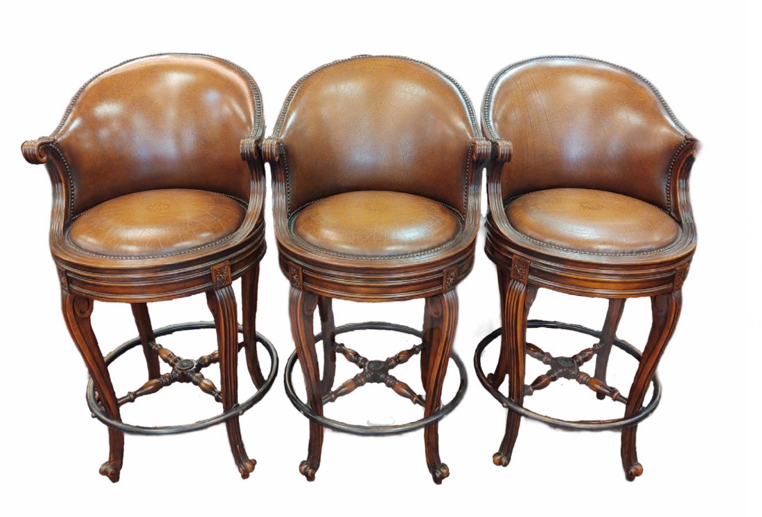 Set of 3 French Style Leather Bar Stools (1 of 14)