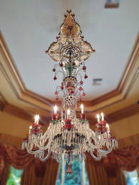 19th C Grand Bohemian Glass Overlay Chandelier