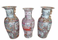 3 Large 19th Century Chinese Rose Medallion Vases