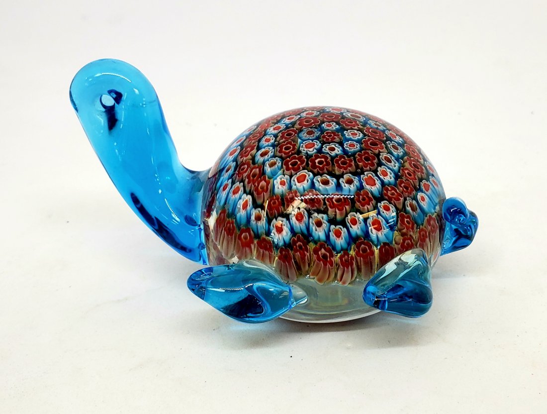 Blue Millefiori  Art Glass Sea Turtle (1 of 4)