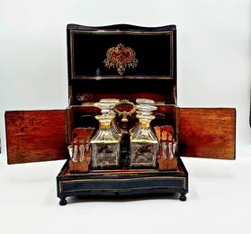 Antique French Tantalus Napoleon III Liquor Cabinet