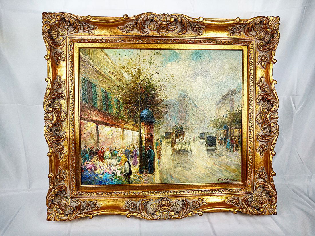 TE Pencke Original Oil on Canvas, French Street Scene (1 of 4)