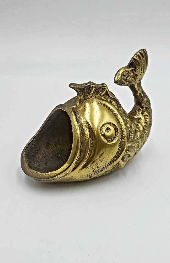 Solid Brass MCM Big Mouth Open Mouth Fish Ashtray (1 of 6)