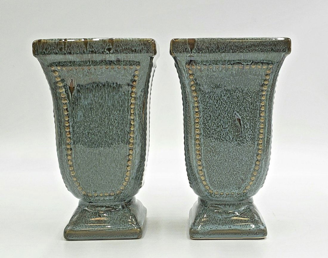 Pair Jade Green Ceramic Pedestal Planters (1 of 6)