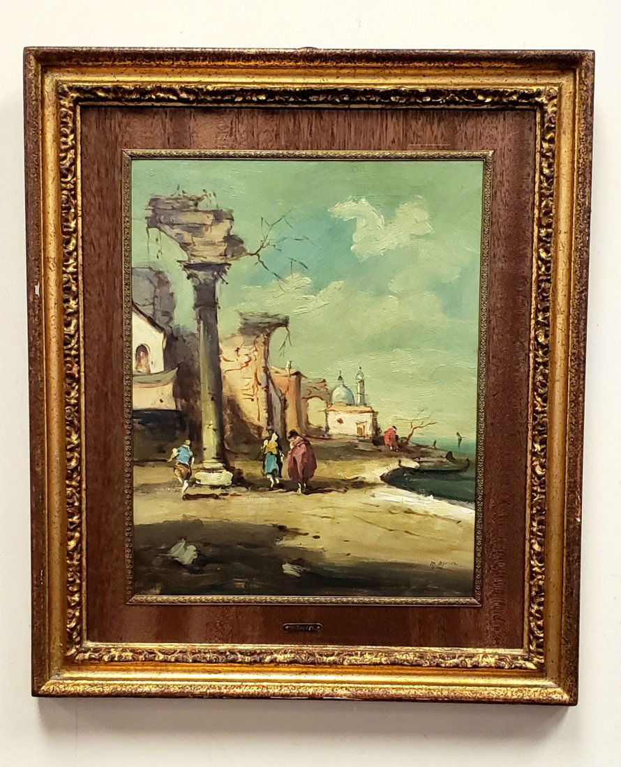 Ruins by the Sea Mediterranean Oil on Board Signed Moser (1 of 7)