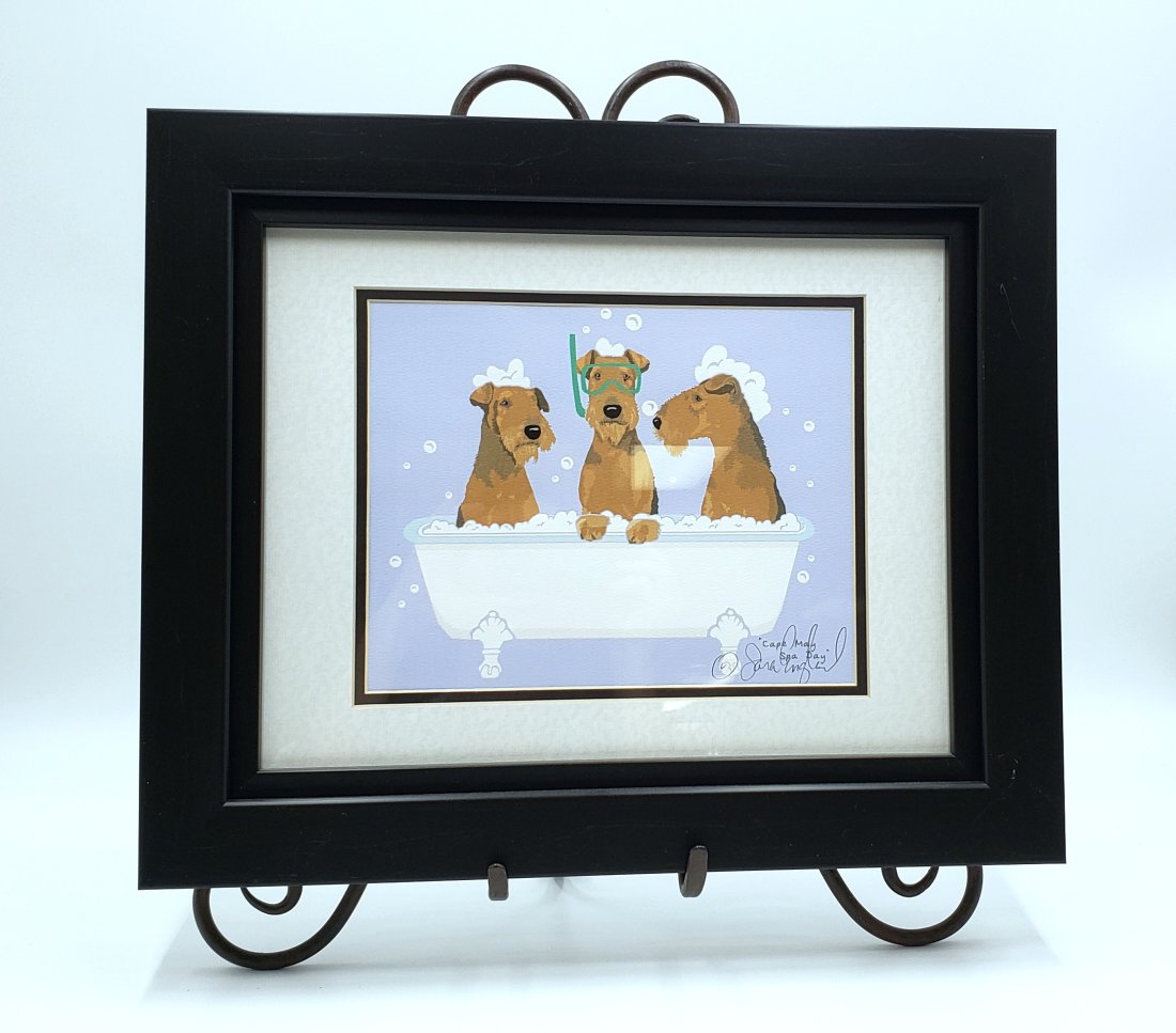 Sara England Signed Artist Airedale Print Framed Titled "Cape May Spa Day" (1 of 3)