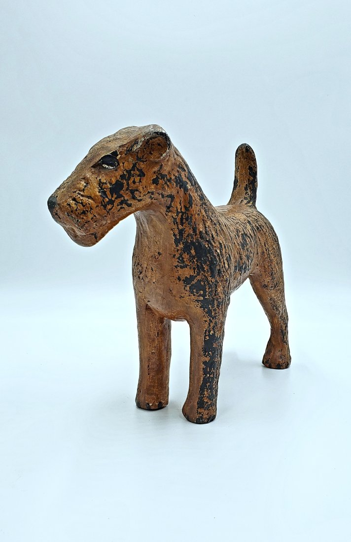 Vintage Kleistone Cast Rubber Painted Airedale Doorstop: Vintage full-figure, solid molding standing Airedale facing straight with head slightly turned. MAKER: KLEISTONE RUBBER SPECIALTIES, Warren, Rhode Island, U.S.A. DIMENSIONS/inch: 13.25 W x 10.5 H x 5.