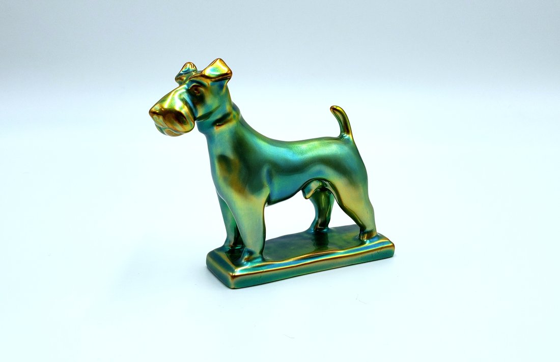 Hungarian Zsolnay Eosin Porcelain Airedale Dog Figurine c.1950's (1 of 6)