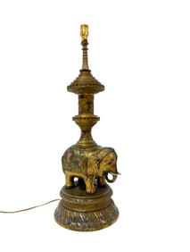 Tall Cloisonne Inlaid and Brass Elephant Table Lamp