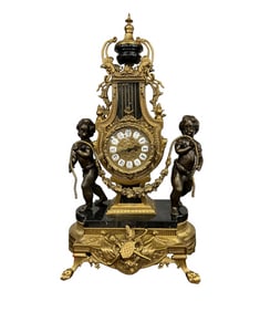 Imperial Lancini / Franz Hermle Gilded Cast Bronze & Marble Mantle Clock