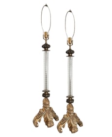 Pair of Tall Fluted Cut Glass Neoclassical Table Lamps