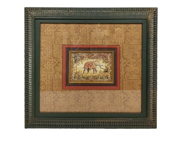 Indian Inspired Mixed Media of an Elephant in Reticulated Metal Frame by John Richard
