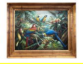 Exotic Oil Painting of Four Brilliant Macaws