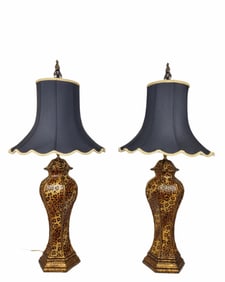 Pair of Hollywood Regency Leopard Table Lamps